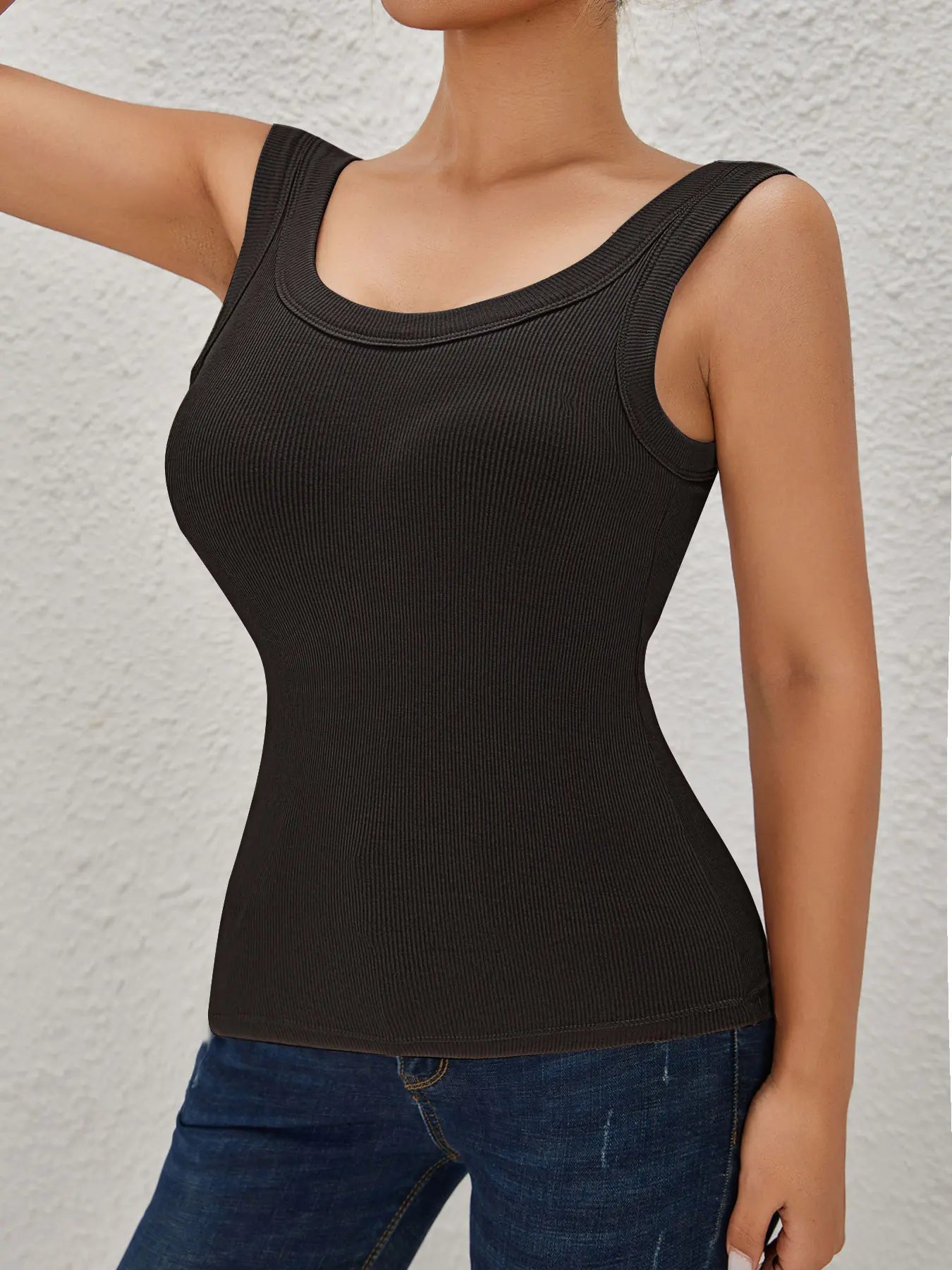 Ribbed Workout Tank Top with Built-in Bra for Women