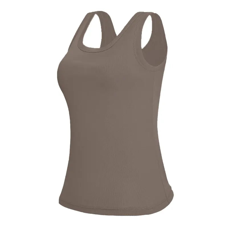 Ribbed Workout Tank Top with Built-in Bra for Women