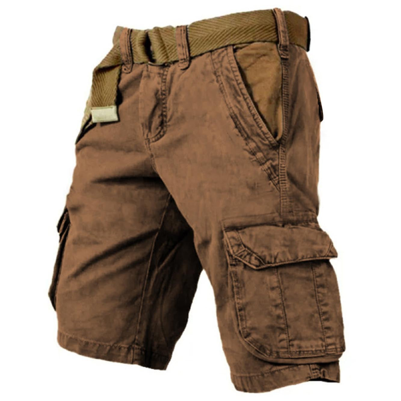 Men's multi-pocket wear-resistant cargo shorts in caramel