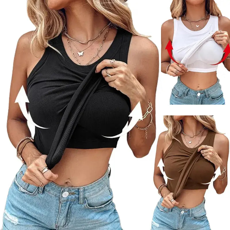 Ribbed Workout Tank Top with Built-in Bra for Women