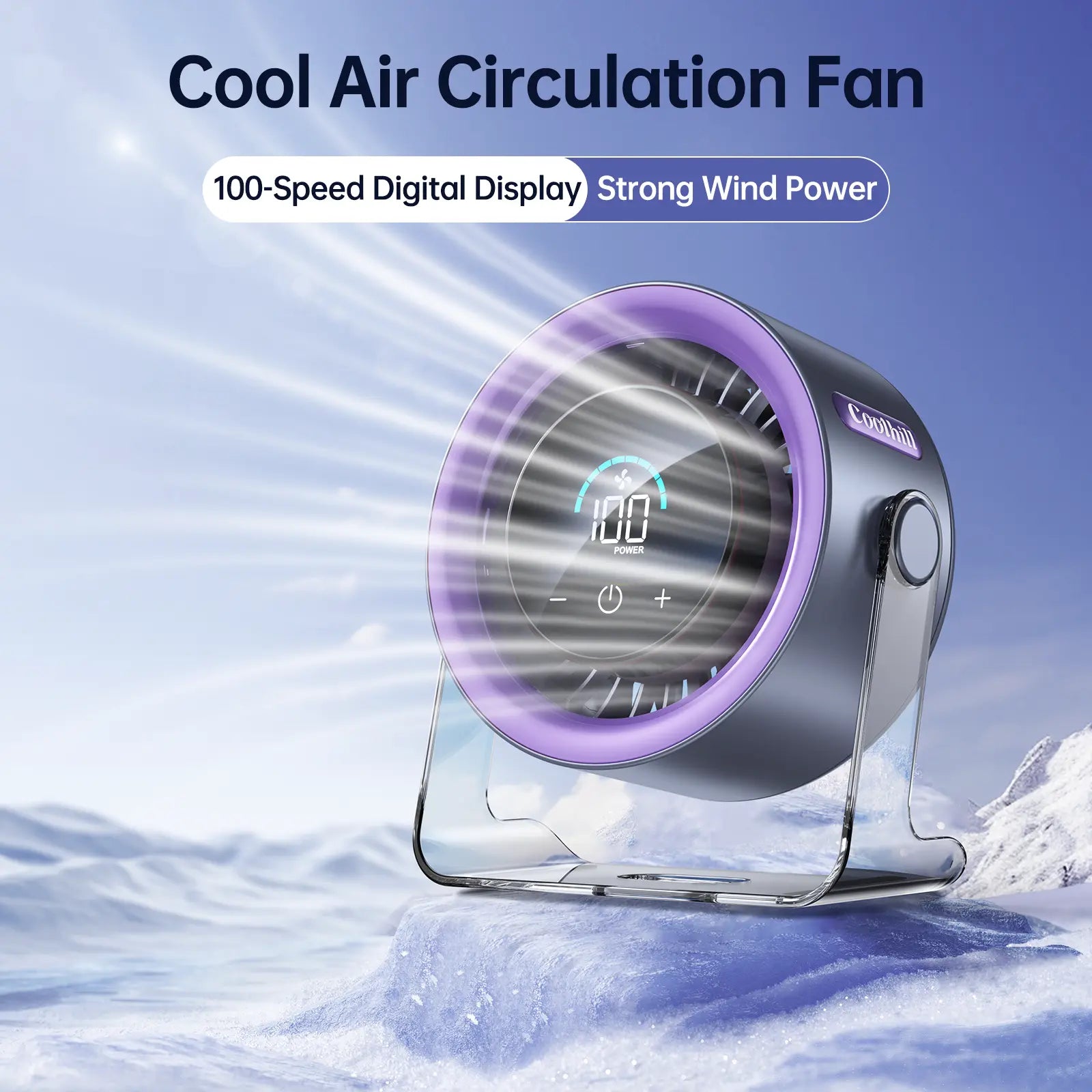 Cool air circulation fan with 100 speed digital display