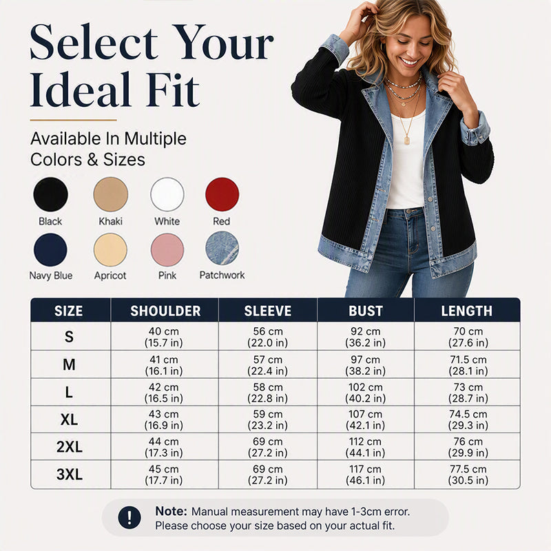 Seasonal Style🛍️Women’s Elegant Denim Spliced Ribbed Knit Coat