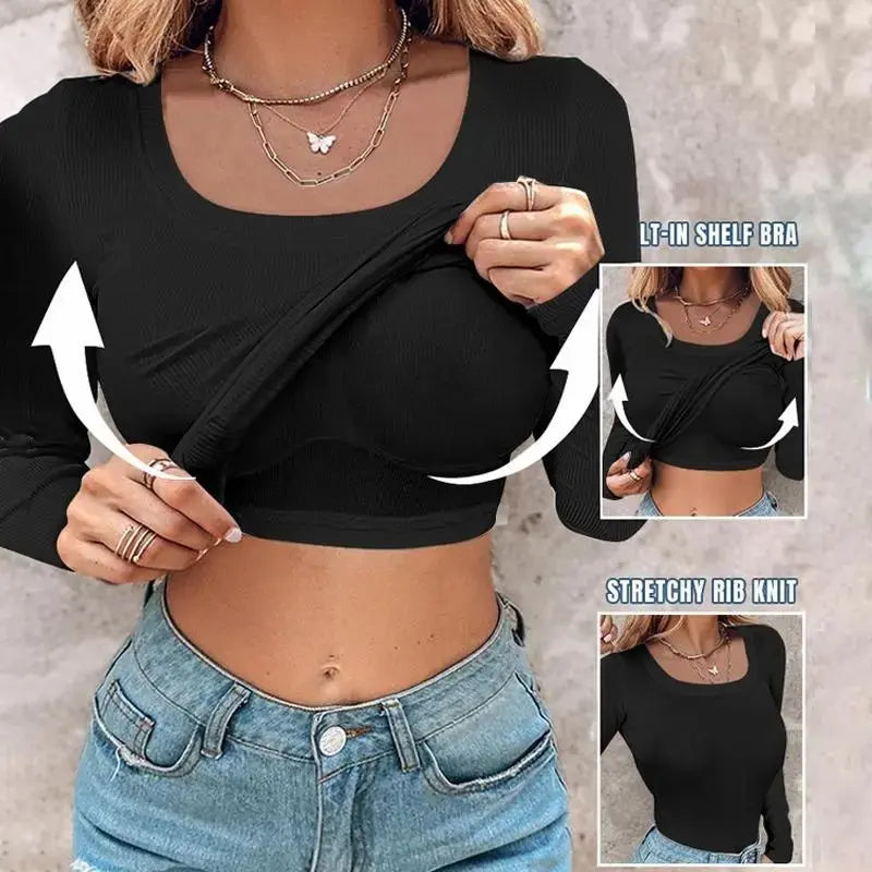 Ribbed Workout Tank Top with Built-in Bra for Women