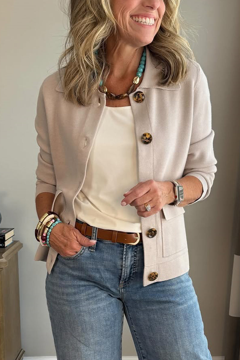 Beige casual lapel pocket solid color jacket