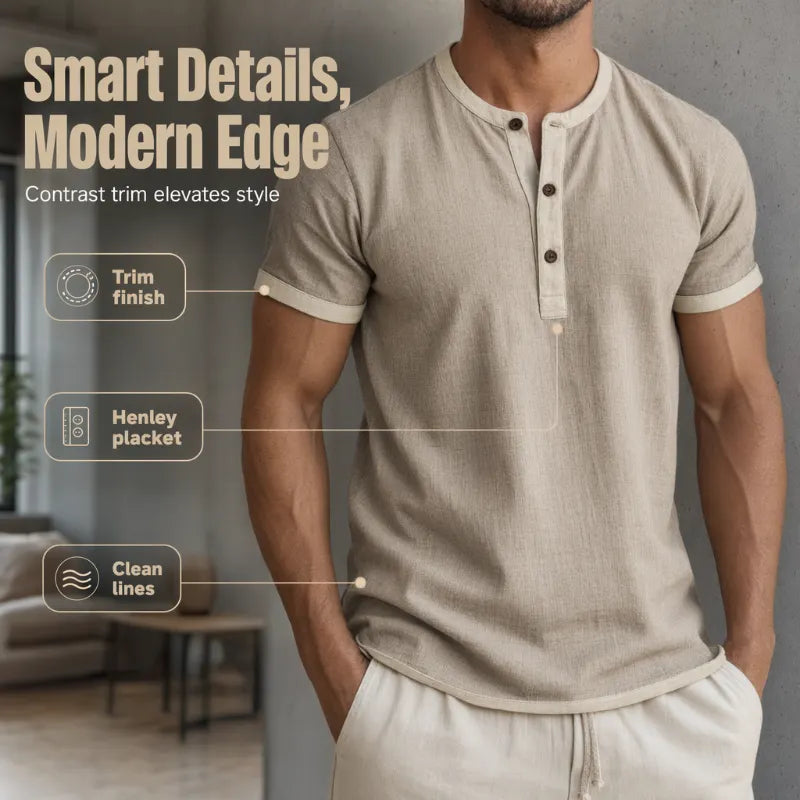 Henley contrast trim and button placket