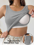 Ribbed Workout Tank Top with Built-in Bra for Women