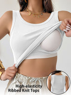 Ribbed Workout Tank Top with Built-in Bra for Women