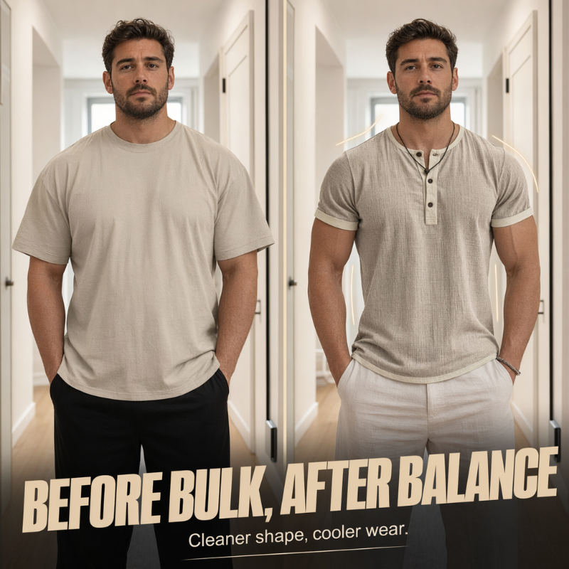 Cleaner balanced Henley shirt silhouette