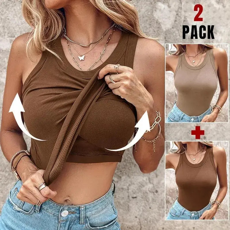 Ribbed Workout Tank Top with Built-in Bra for Women