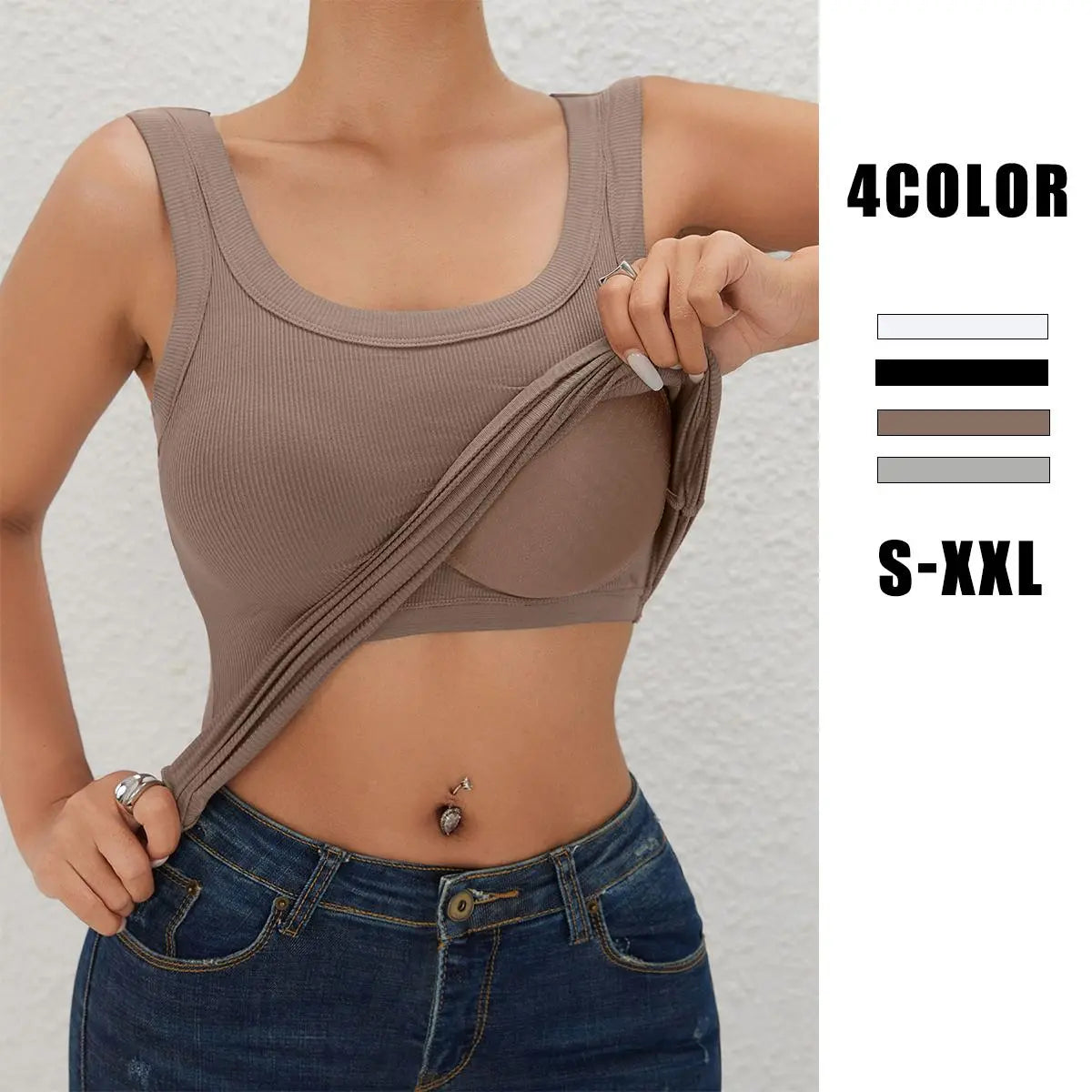 Ribbed Workout Tank Top with Built-in Bra for Women