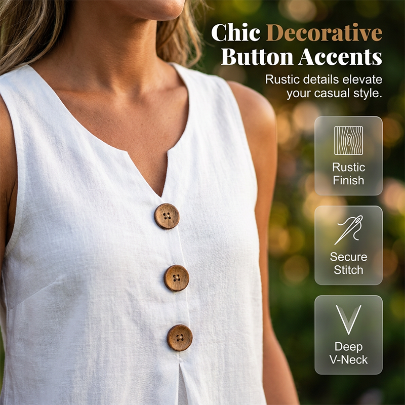 👗🌿☀️ Women's V-Neck Sleeveless Cotton Linen Vest – Breathable, Soft & Lightweight – Perfect for Layering or Wearing Alone on Warm Days 🌸🍃