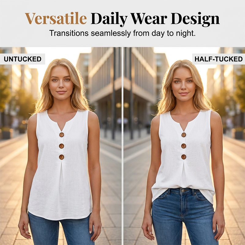 👗🌿☀️ Women's V-Neck Sleeveless Cotton Linen Vest – Breathable, Soft & Lightweight – Perfect for Layering or Wearing Alone on Warm Days 🌸🍃